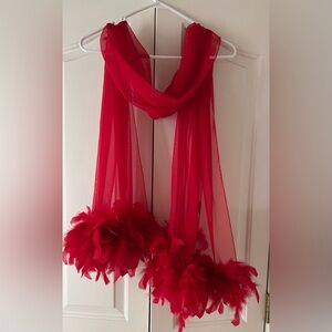 Chic Red Feathered Scarf